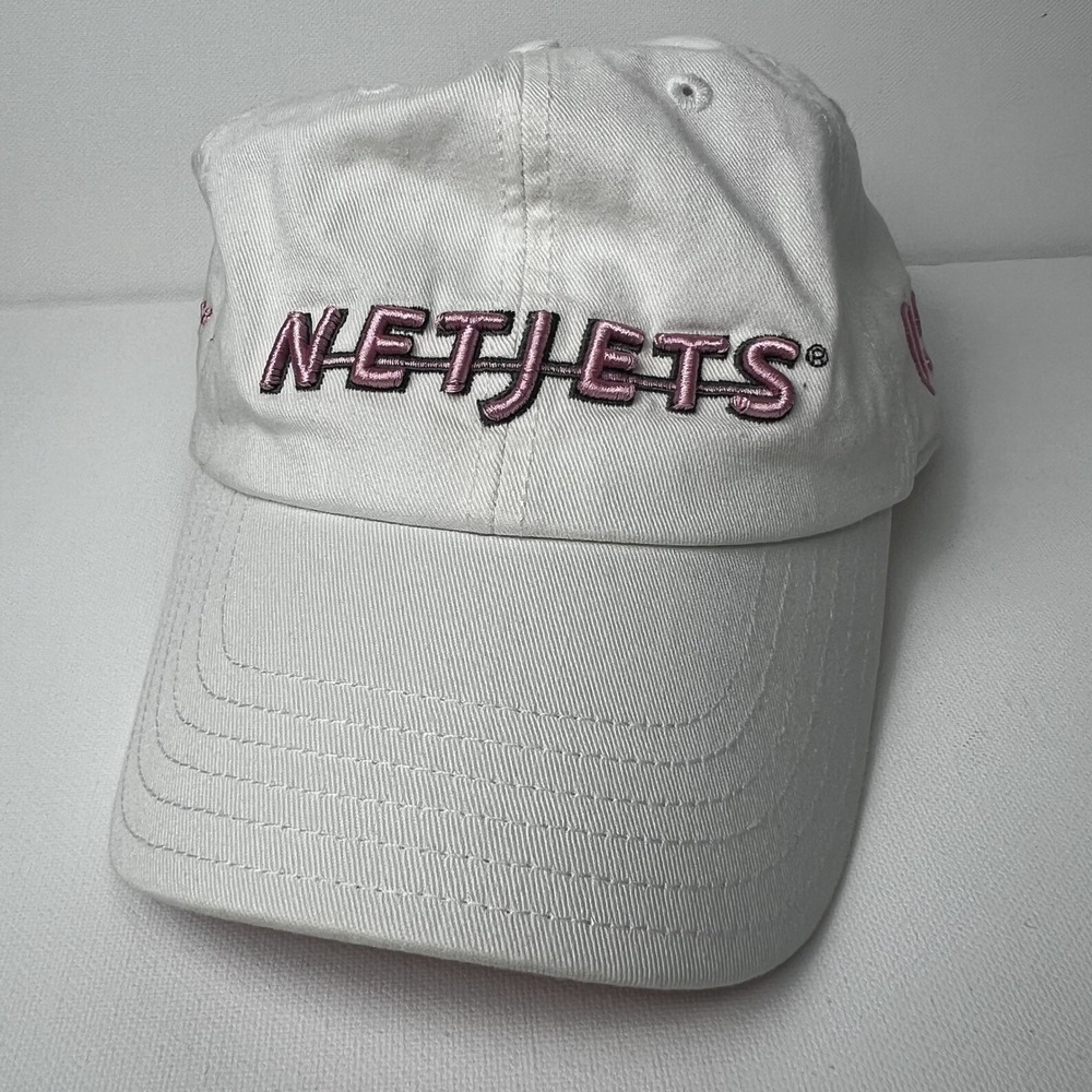 NetJets Aviation White Pink Embroidered Adjustable Baseball Cap Hat Since 1986